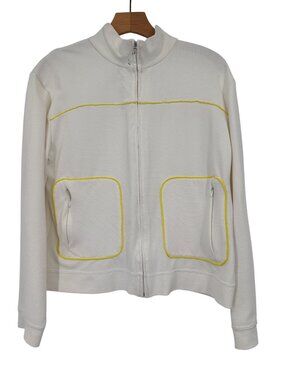 Casall Womens Full-Zip Jacket size XL White Yellow Accents Stretch Ribbed Textur